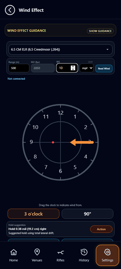 Wind Effect tool with a calculated hold suggestion
