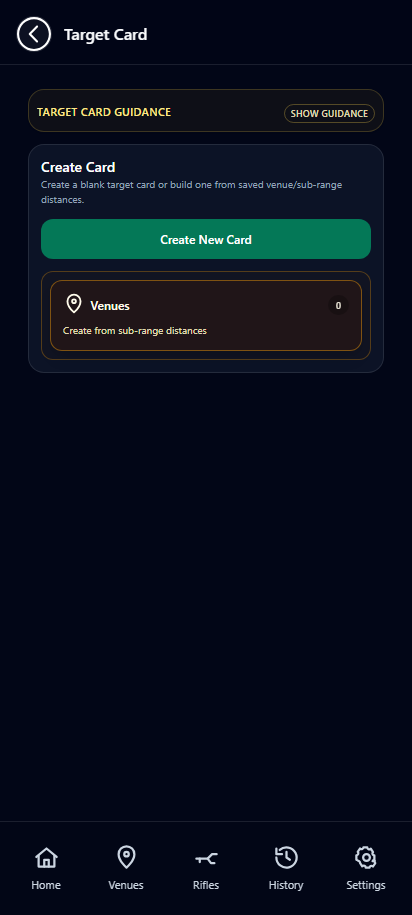 Target Card screen