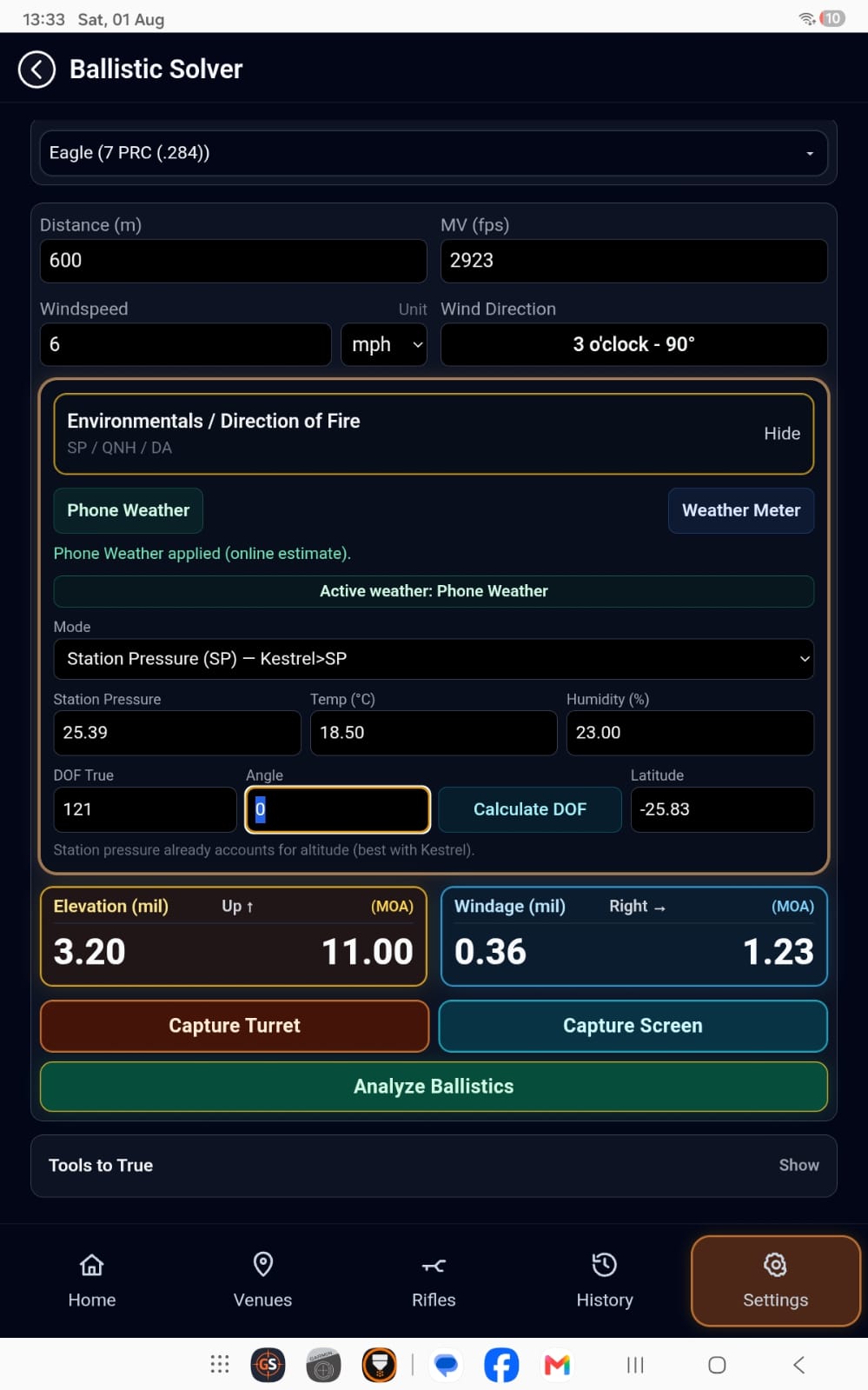 GS Ballistic Suite Ballistic Solver screen