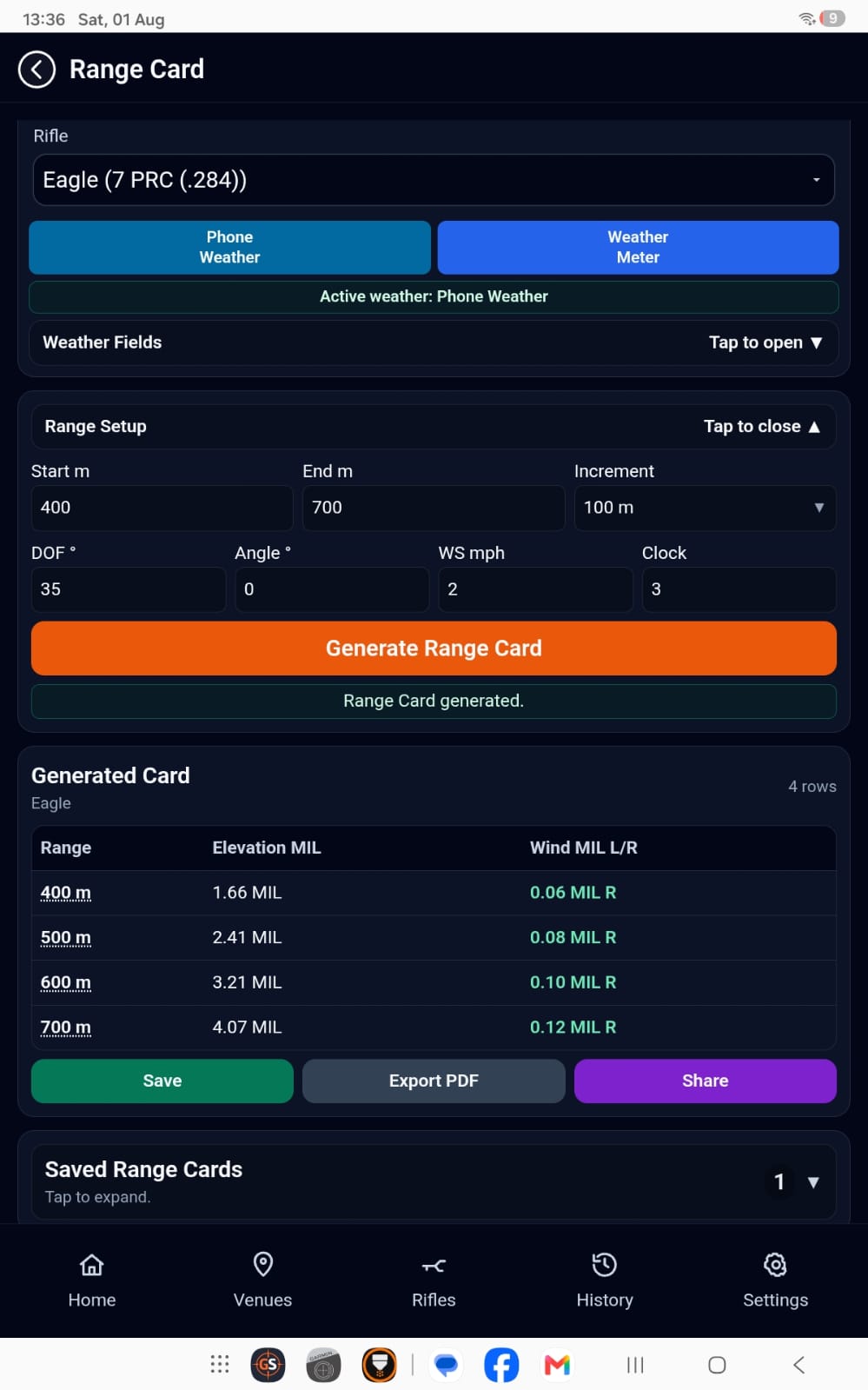 GS Ballistic Suite Range Card screen