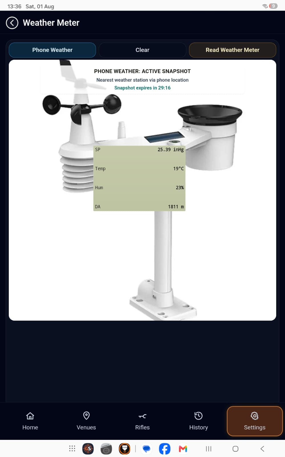 GS Ballistic Suite Weather Meter screen