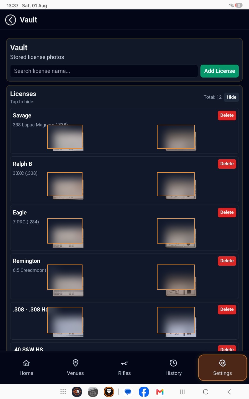 GS Ballistic Suite License Vault screen