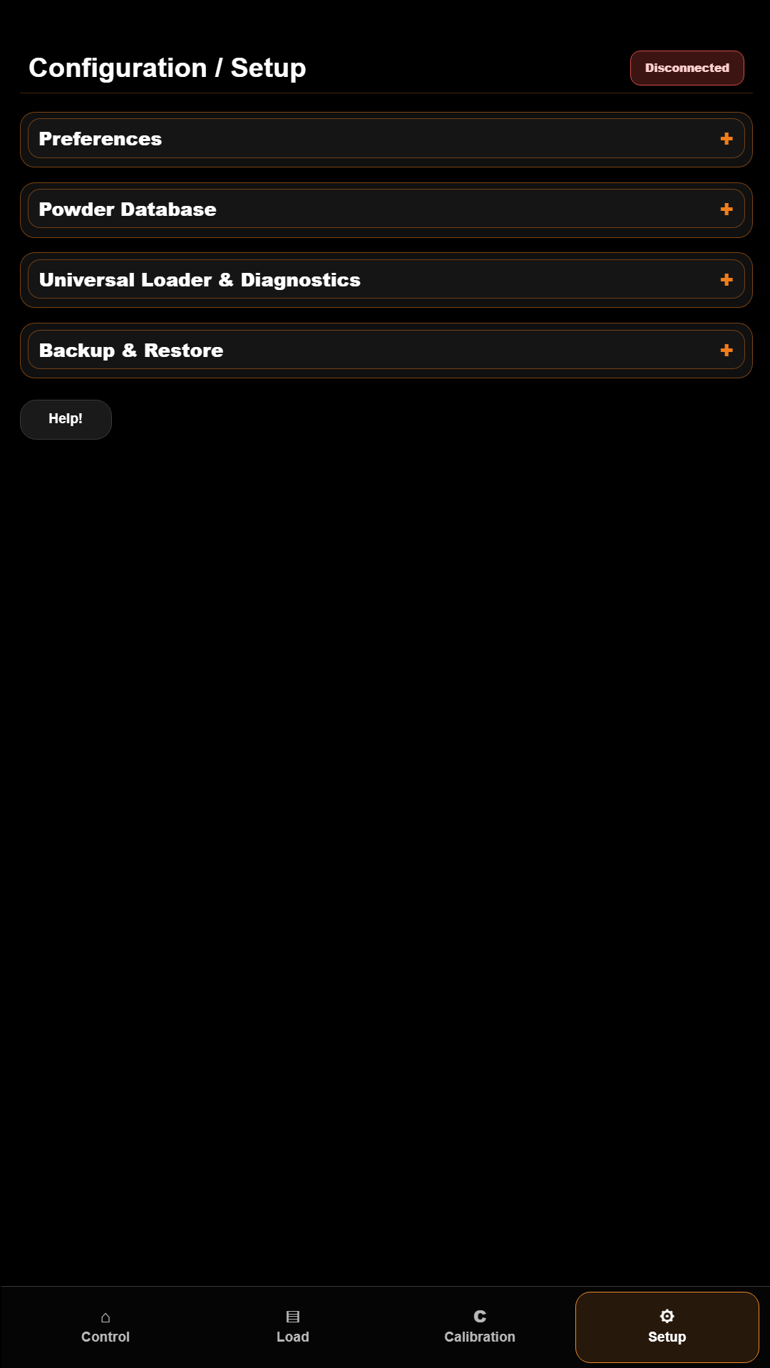 Universal Loader Setup screen